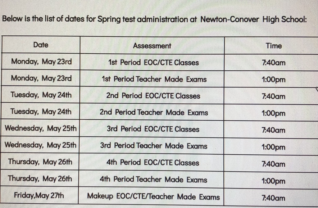 Spring Exam Schedule