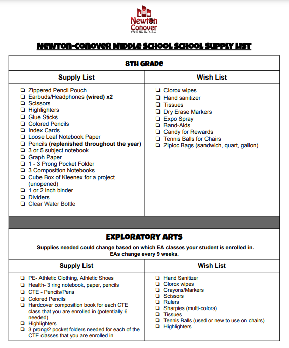 Stanton Community Schools - 2018 - 2019 School Supply List